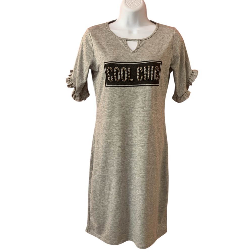 Gray Cool Chic Dress with Ruffle Sleeves M
